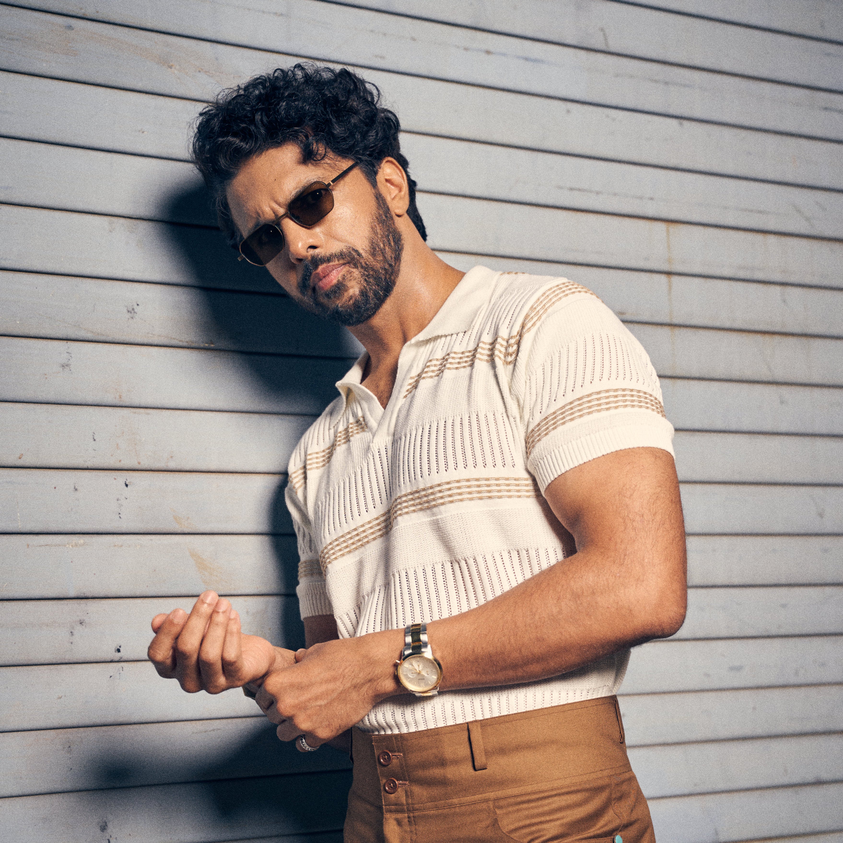 RAJEEV SIDDHARTHA WEARING OLIVIER SUN IN ANTIQUE GOLD/BROWN