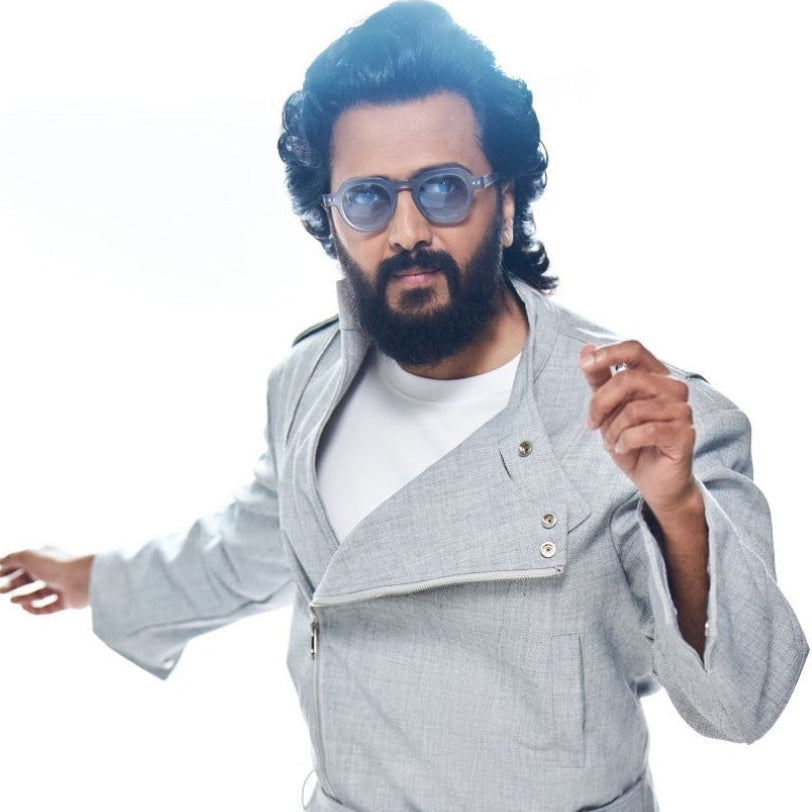 RITEISH DESHMUKH WEARING OLIMPIA SUN IN MATTE GREY/ LIGHT BLUE