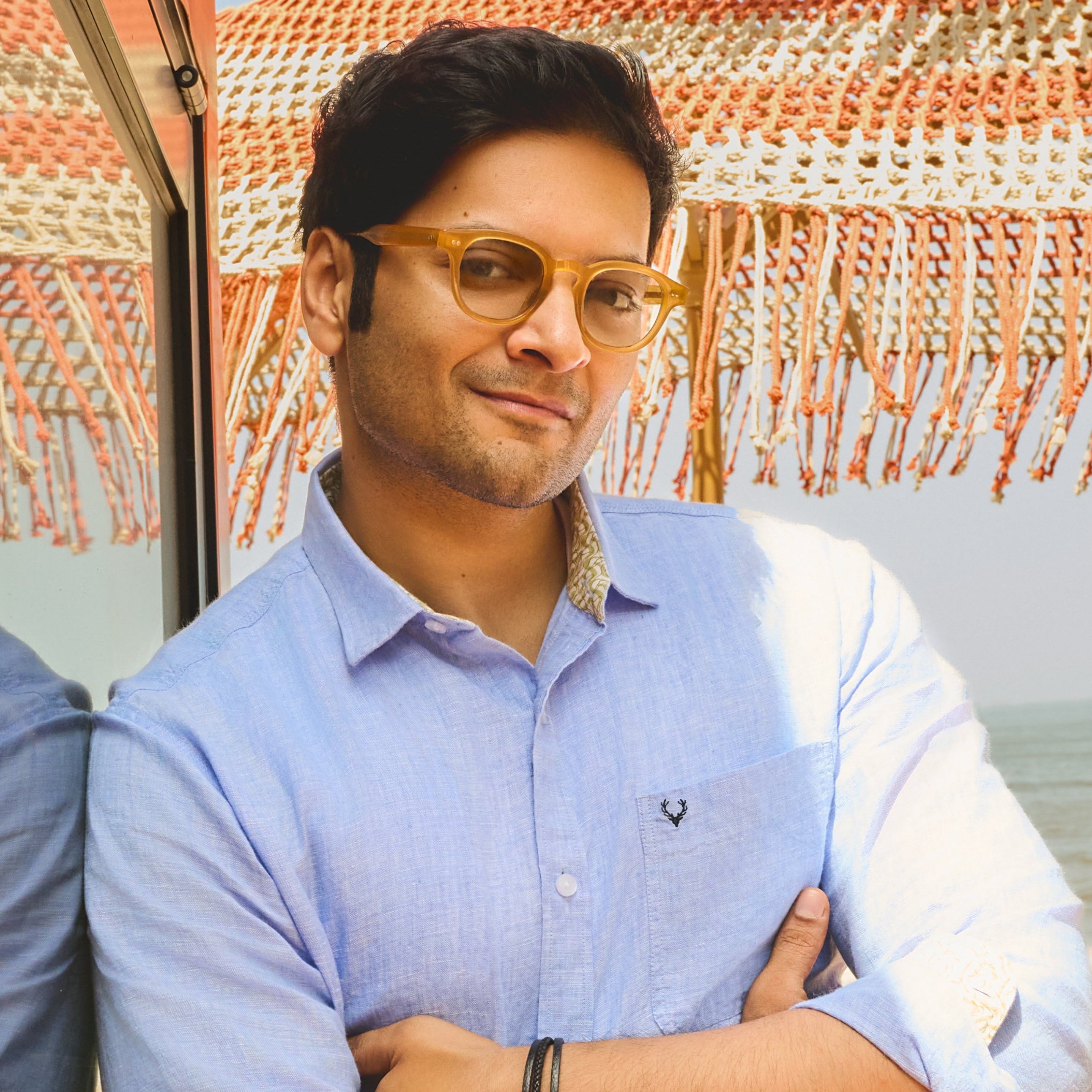 ALI FAZAL WEARING MAXI SUN IN HONEY/LIGHT GREEN
