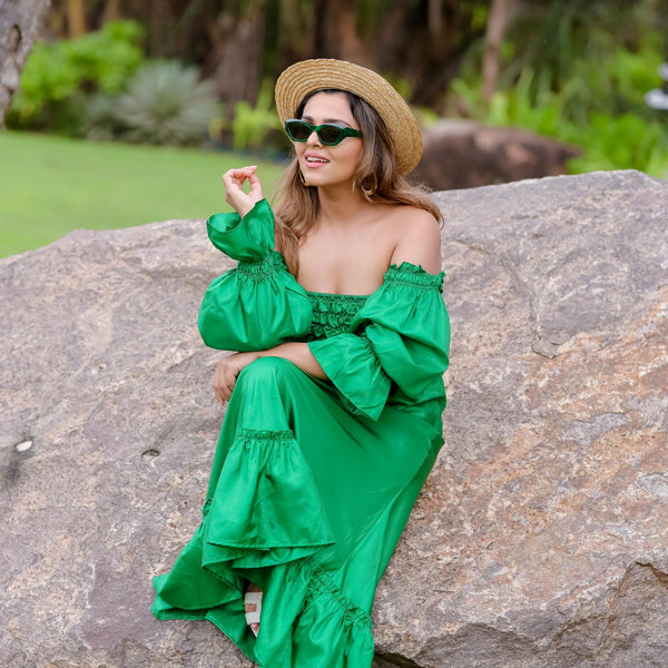 Tina Kakkad wearing Paula Sun in Crystal Green/Grey